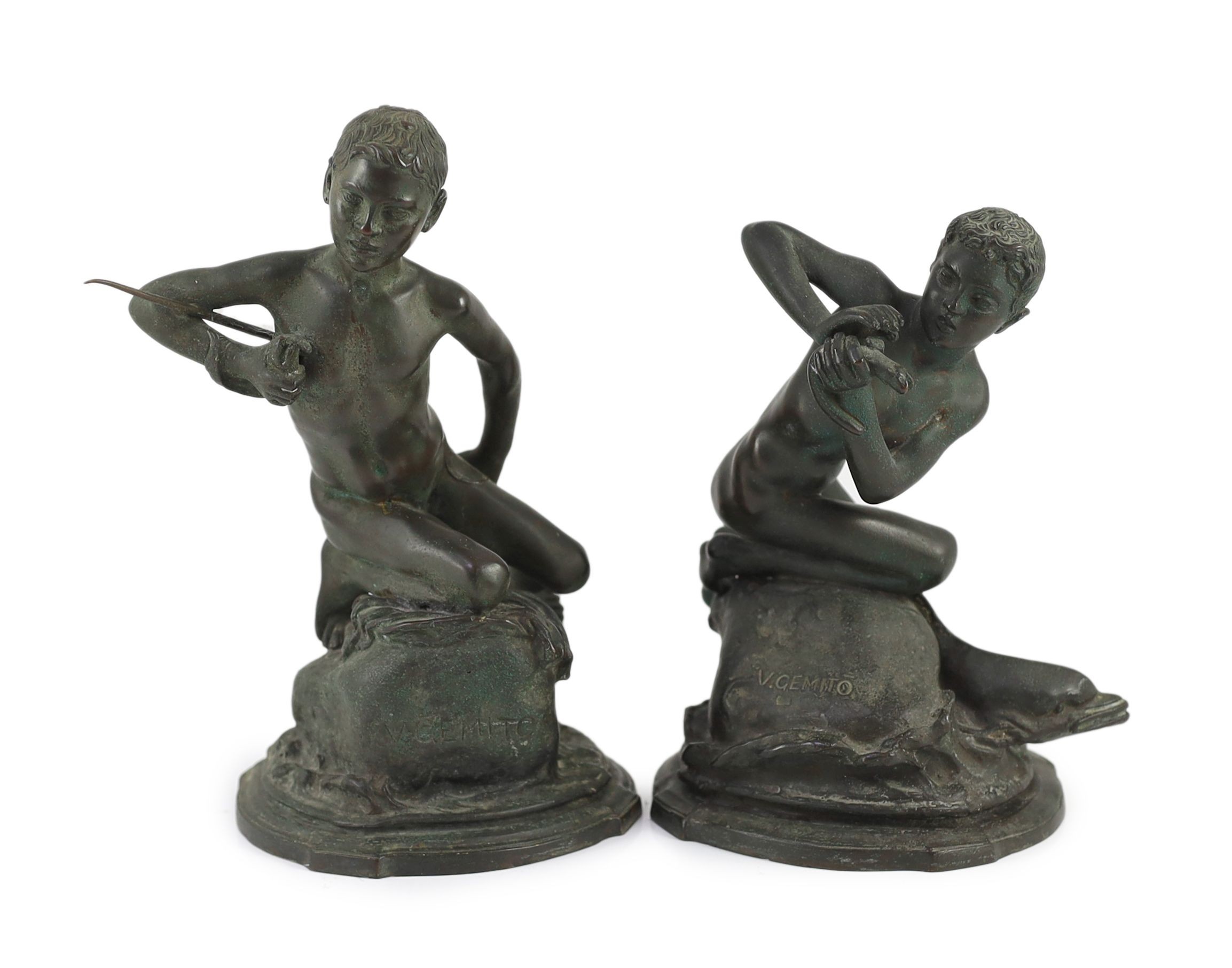 Vincenzo Gemito (Italian 1852-1929), a pair of bronze figures of youths, Height 24cm.